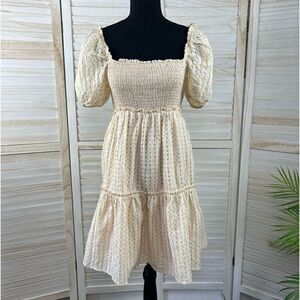 Storia Smocked Milkmaid Babydoll Mini Dress Medium